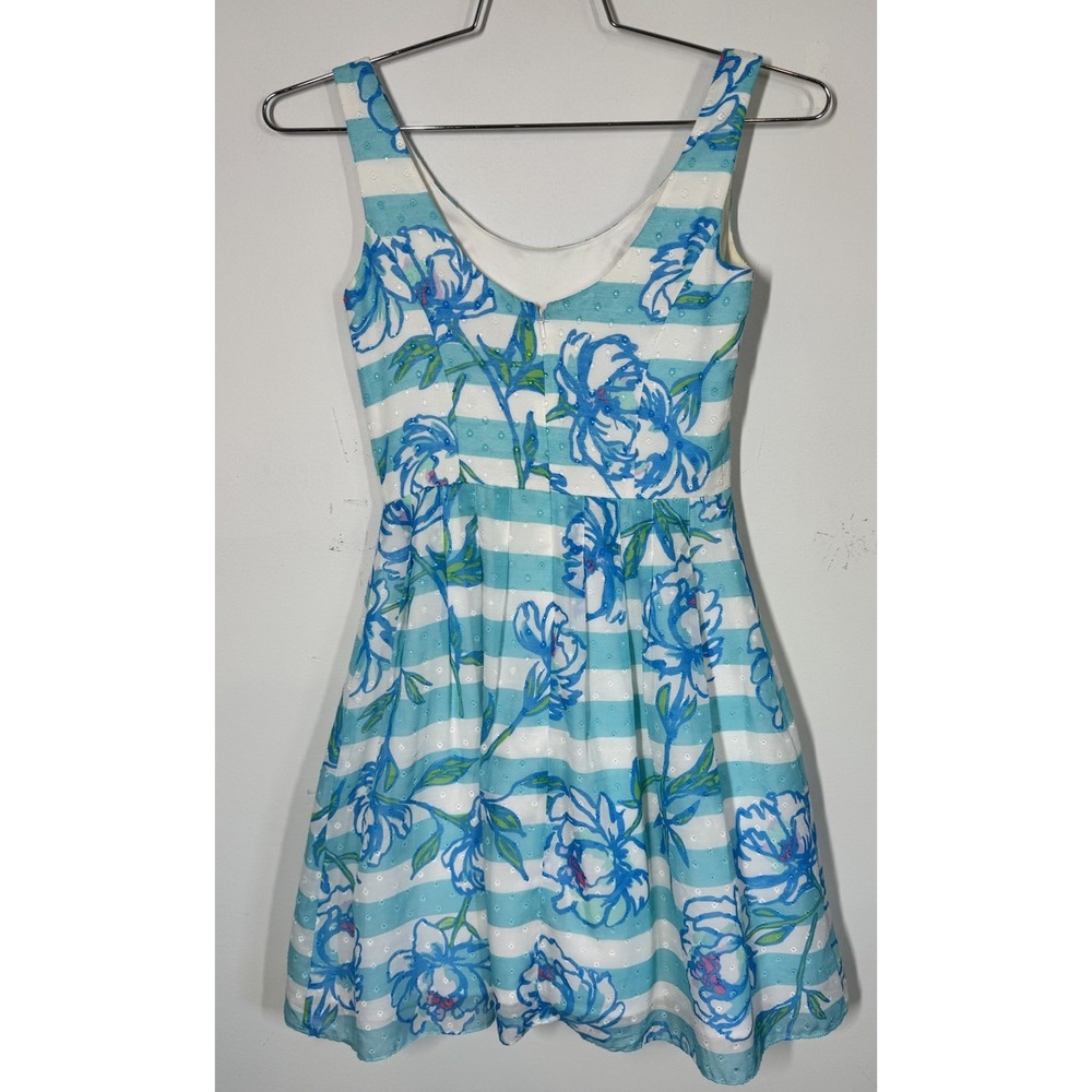 Lilly Pulitzer Roswell Dress Tossing the Line Shorely Blue Stripe Size 00 Resort - Picture 3 of 10